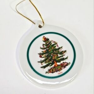 VINTAGE Spode Porcelain Christmas Tree Double-Sided Round Flat Holiday Ornament